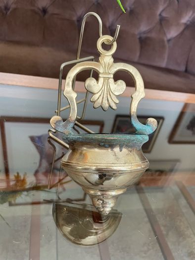 Vintage Brass Holy Water Font Wall Hanging Religious Home Decor