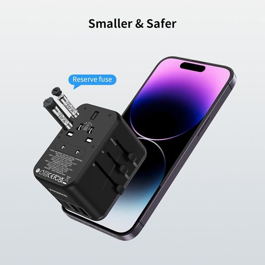 MOMAX Universal Travel Adapter,70W GaN Travel Plug Adapter with UK/EU/AU/US Plugs, 3USB-C PD & 2USB-A QC International Adapter Charger, Adapter Plug for Laptops Tablets Phones Vision Pro 1-World