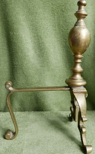 Antique Victorian Brass Fire Side Dogs - Lion Head Brass Fire Dogs