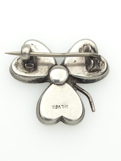 925 Vintage Sterling Silver Shamrock Brooch, Connemara Marble Irish Clover Pin