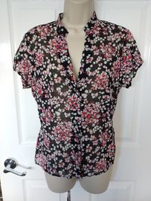 M & S Black Floral Top Size 14