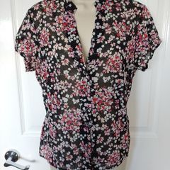 M & S Black Floral Top Size 14