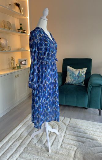 Ladies Blue Faux Wrap Midi Dress from Kate & Pippa