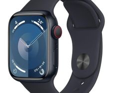 Apple Watch Series 9 GPS, 45mm Midnight Aluminium Case with Storm Blue Sport Band - S/M