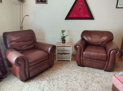 Leather sofa and armchairs