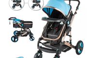 BRAND NEW 2 in 1 Portable Baby Stroller Blue Anti-Shock Springs Foldable Luxury Baby Stroller Adjustable High View Pram Stollers