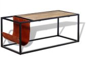 Coffee Table with Genuine Leather Magazine Holder 110x50x45 cm
