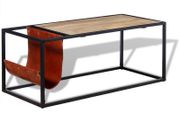 Coffee Table with Genuine Leather Magazine Holder 110x50x45 cm