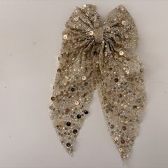 Gold Long Sequin Bow Hair Clip