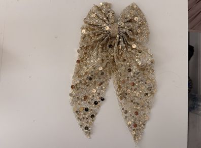 Gold Long Sequin Bow Hair Clip