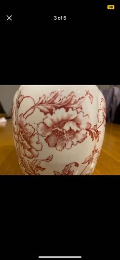 Victorian Red Transferware Porcelain Vase