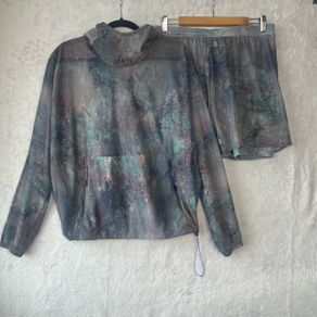 Lululemon Lab  Unisex Lightweight Hoodie & Shorts Co-ord Set Abstract Dye Print Sz M