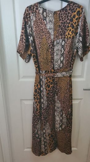 Satin Animal Print Faux Wrap Dress Size Uk 22(nwt)