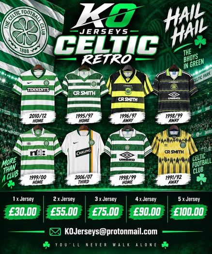 Celtic Football Shirts 26/27 Adult, Kids & Retro