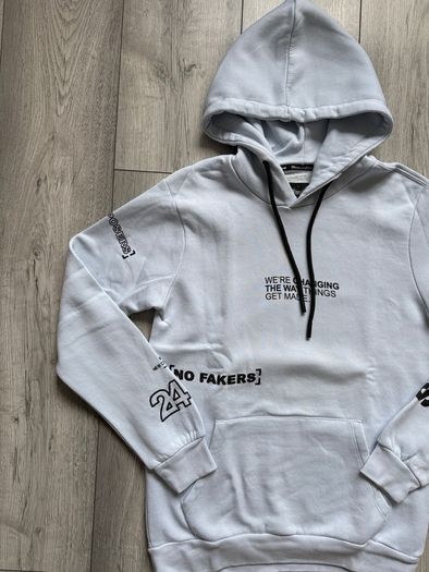 Bershka Ice Blue / White Graphic Print Hoodie - Size XS