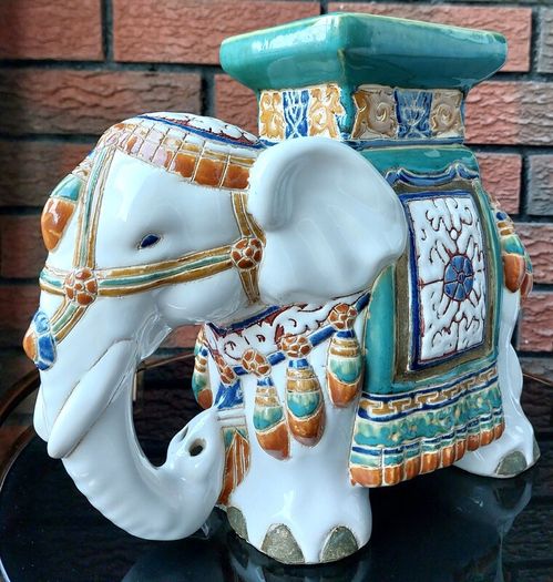 Vintage Hand Painted Ceramic Elephant Stand