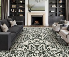 Vintage Rugs Living Room Area Rug 200x300cm Black Large Non Slip Washable Lounge Dining Room Bedroom Kitchen Office Indoor Carpet Low Pile Big Carpets