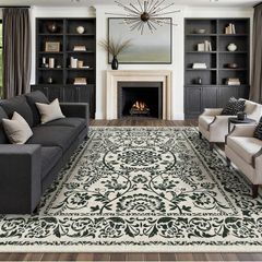Vintage Rugs Living Room Area Rug 200x300cm Black Large Non Slip Washable Lounge Dining Room Bedroom Kitchen Office Indoor Carpet Low Pile Big Carpets
