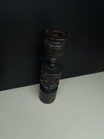 Heavy African Carved Wooden Candle Holder / Decorative Stand 25.5cm