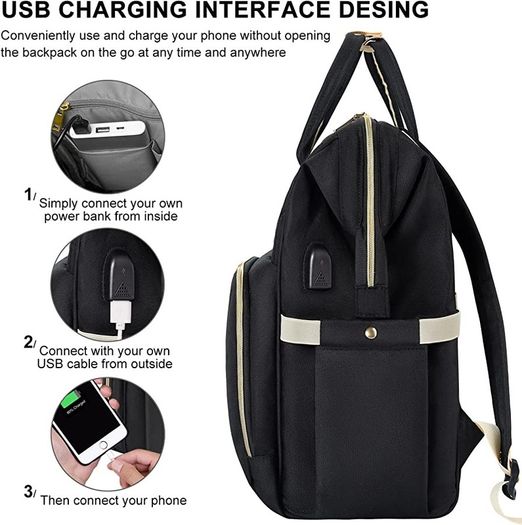 Laptop Backpack for Women,15.6 Inch Stylish Laptop Rucksack Wide Open, College School Backpack with USB Charging Port, Water Resistant Travel Business Work Bag Computer Bookbag for Men, Black (FREE POSTAGE)