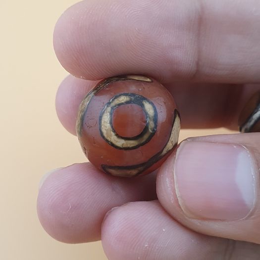 Vintage Etched Carnelian Agate Beads Tribal Gemstone Lot of 3