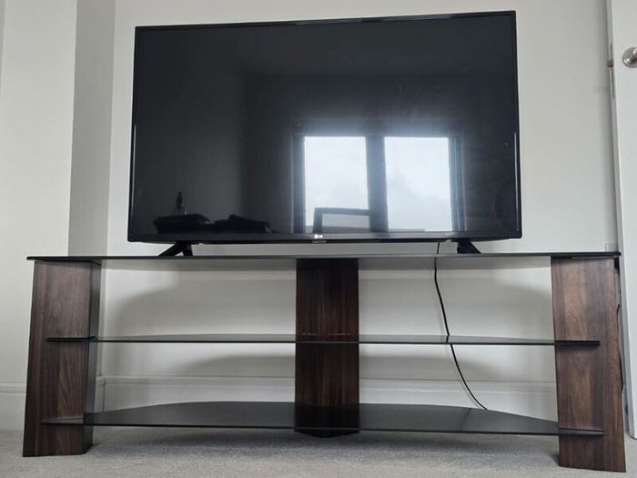 AVF Varano 130cm Walnut & Black Glass TV Stand - Up to 65"
