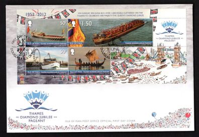 2012 Isle of Man Diamond Jubilee (2nd issue) Diamond Jubilee Pageant Commemorative Stamp Miniature Sheet First Day Cover (FDC)