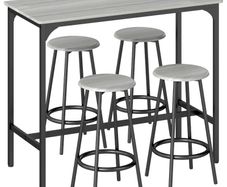 Five-Piece Industrial-Style Bar Table Set - Grey/Black
