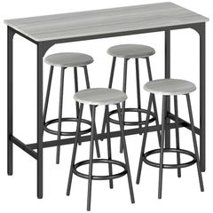 Five-Piece Industrial-Style Bar Table Set - Grey/Black