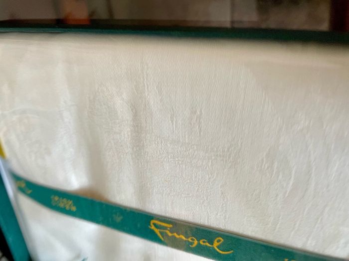 Boxed Vintage Irish Linen Damask Tablecloth Antique White