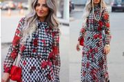 Zara Multicoloured Houndstooth &amp; Floral Print Pleated Flowing Midi Skirt  Xs