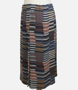 Zara Ladies Multi Brown Orange Green Pleated Chiffon Side Wrap Skirt M Uk 12 Including Postage