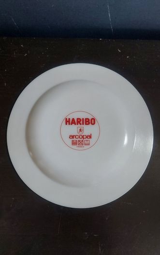 Vintage Rare Collectable Arcopal France Childrens Milk Glass Dining Set with Haribo Sweets Motifs, Consisting of A Mug, Cereal Bowl and 20cm Plate, circa 1970