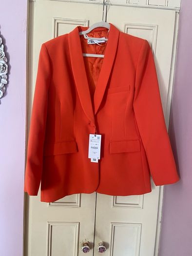 Fab Zara Bloggers Insta Famous Pumpkin Orange Suit Co Ord Blazer and Trousers   Size XL UK 14