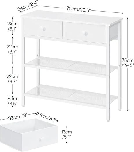 Console Table, Slim Console Table with 2 Non-woven Drawers, Hallway Table with Storage, Slim Sofa Table for Small Spaces, Living Room, White