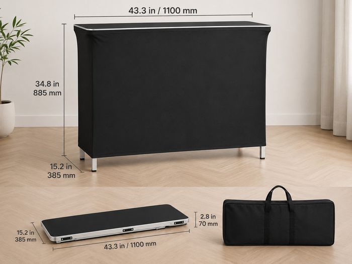 Folding Portable Bar Table with Carry Bag |Mobile Bartending Station with Storage Shelves for Events & Trade Shows