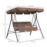 3-Seat Swing Chair Garden Swing Seat with Adjustable Canopy for Patio, Brown Image 2