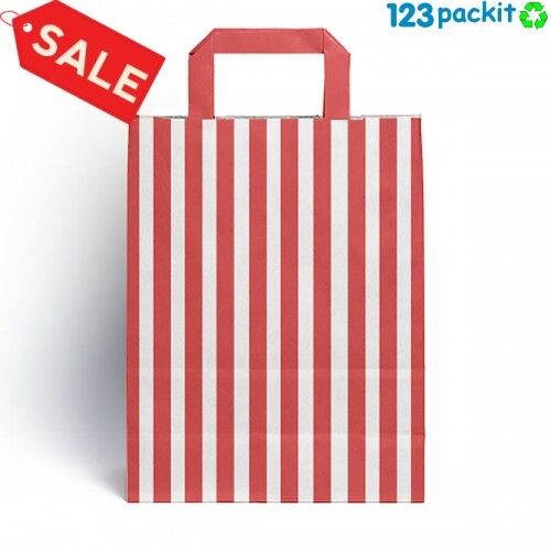 Job lot 20 bags Red and white striped paper carrier bags