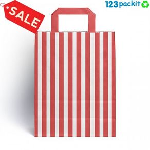 Job lot 20 bags Red and white striped paper carrier bags