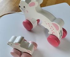 Little Town wooden pull along mother and baby rabbit