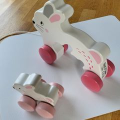 Little Town wooden pull along mother and baby rabbit