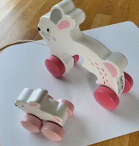 Little Town wooden pull along mother and baby rabbit