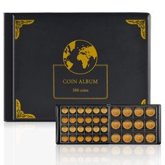 Euro Pound Coin Collection Supplies Holder Book for Collectors, 300 Pockets Coin Collection Organizer Storage Box Case Album for 20/25/ 27