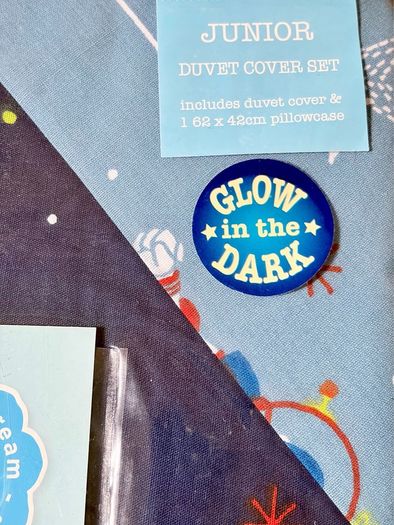 Junior Kids Reversible Glow in the Dark Duvet Cover Set with Fitted Sheet
