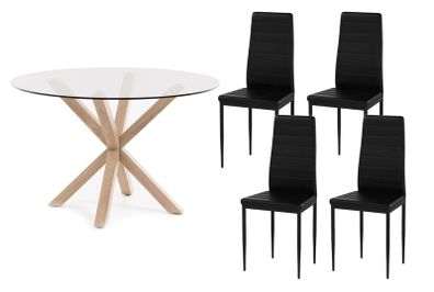 Round Glass Dining Table Set With 4 Chairs Black Or White