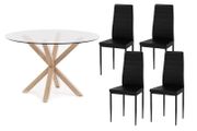 Round Glass Dining Table Set with 4 Faux Leather
