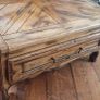 Square solid wood coffee table with drawers for storage. Rustic finish Image 3