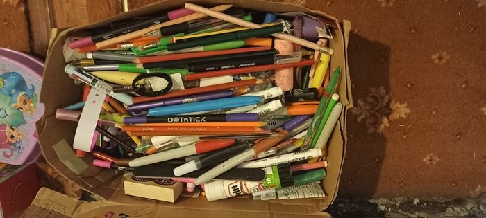 Shoebox of Pens.Colour pencil/Crayon etc