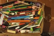 Shoebox of Pens.Colour pencil/Crayon etc