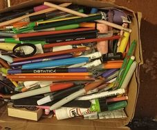Shoebox of Pens.Colour pencil/Crayon etc